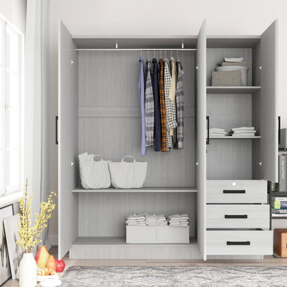 61"Wide Armoire Wardrobe Closet For Hanging With 3 Drawers & Shelves