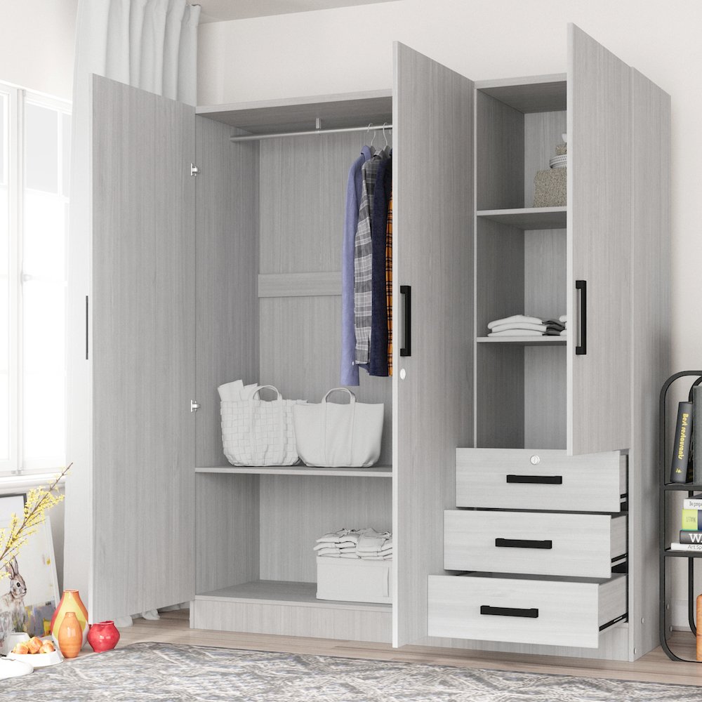61"Wide Armoire Wardrobe Closet For Hanging With 3 Drawers & Shelves