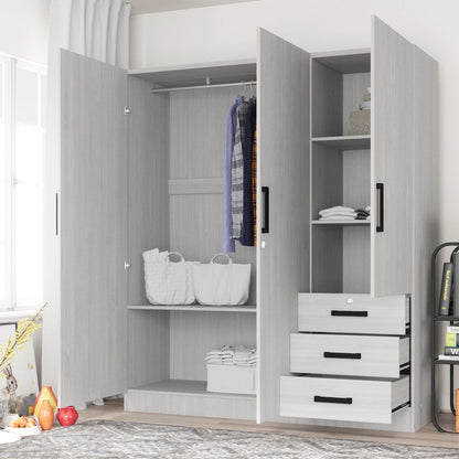 61"Wide Armoire Wardrobe Closet For Hanging With 3 Drawers & Shelves