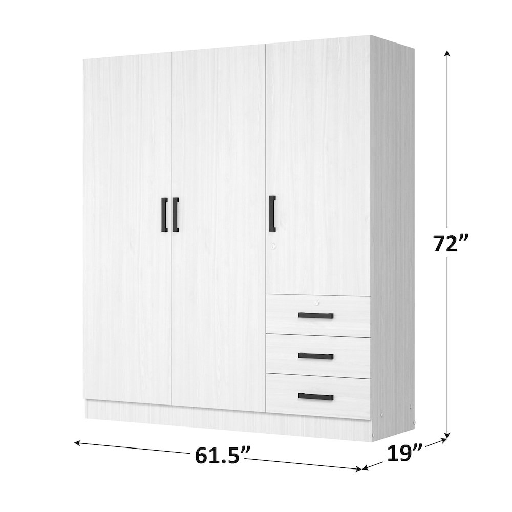 61"Wide Armoire Wardrobe Closet For Hanging With 3 Drawers & Shelves