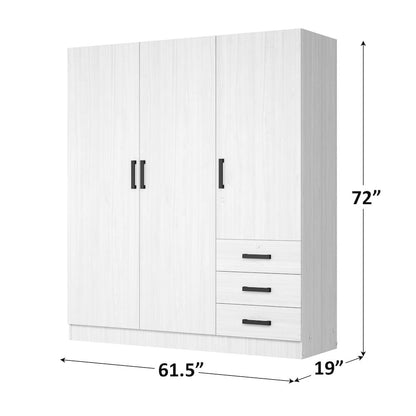 61"Wide Armoire Wardrobe Closet For Hanging With 3 Drawers & Shelves