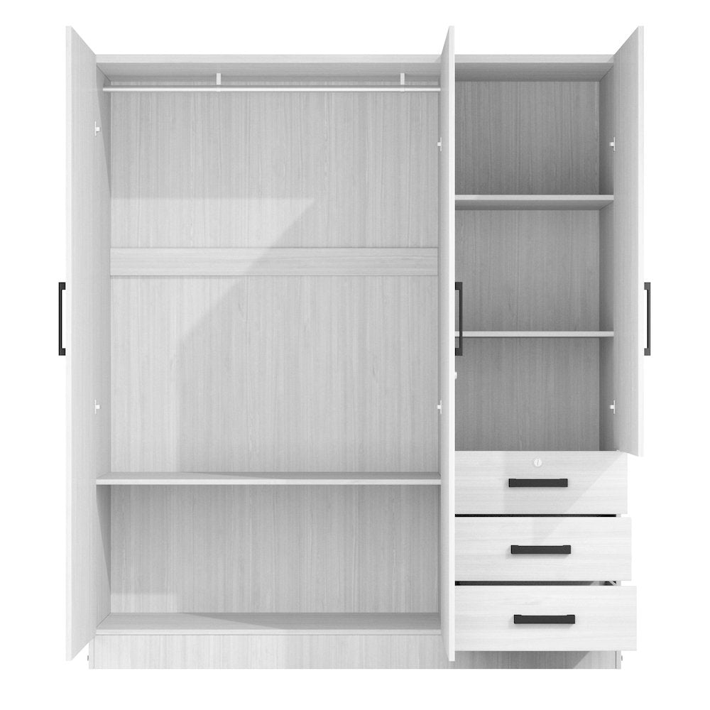 61"Wide Armoire Wardrobe Closet For Hanging With 3 Drawers & Shelves