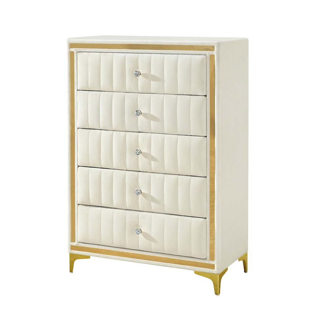 5-Drawer Chest Dresser with Gold Legs and Gold Trim - Fully Assembled