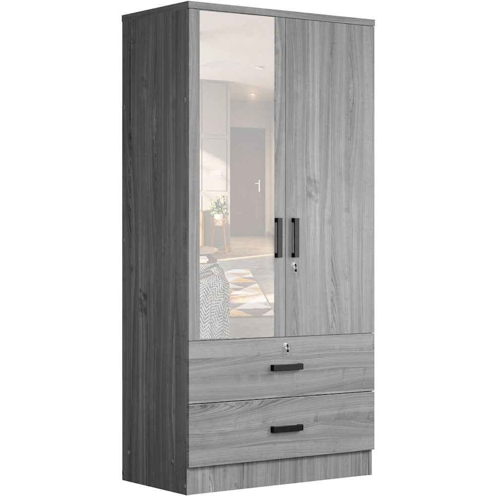Woodpeckers Furniture And Mattress Wardrobe with Mirror & Drawers (Grey)