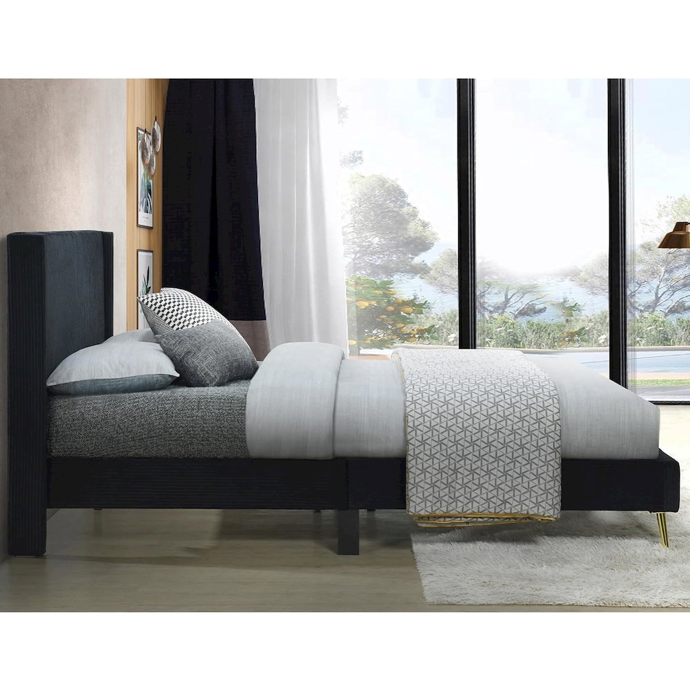 Corduroy Upholstered Wingback Bed with Gold Metal Legs