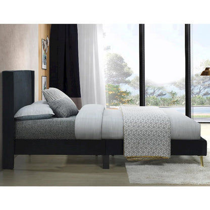 Corduroy Upholstered Wingback Bed with Gold Metal Legs