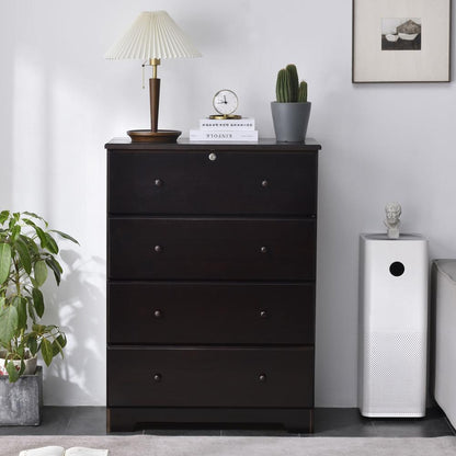 Better Home Products Isabela Solid Pine Wood 4 Drawer Chest Dresser in Tobacco