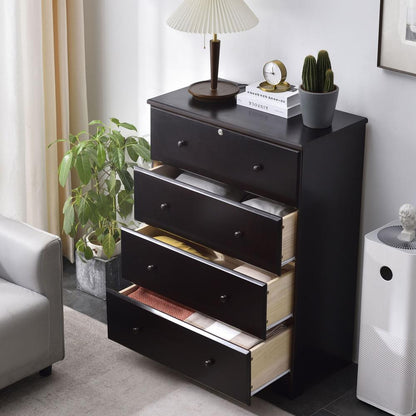 Better Home Products Isabela Solid Pine Wood 4 Drawer Chest Dresser in Tobacco