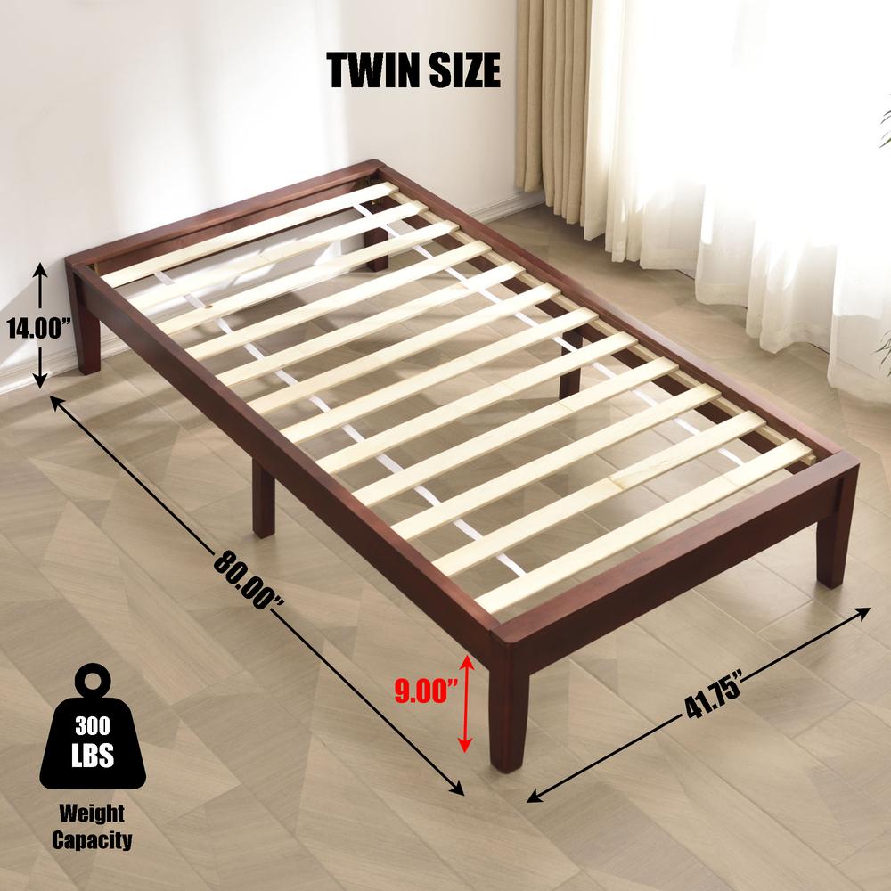 Better Home Products Stella Solid Pine Wood Twin Platform Bed Frame in Mahogany