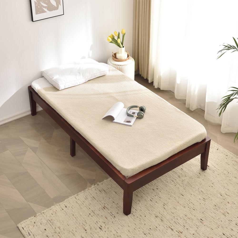 Better Home Products Stella Solid Pine Wood Twin Platform Bed Frame in Mahogany