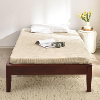 Better Home Products Stella Solid Pine Wood Twin Platform Bed Frame in Mahogany
