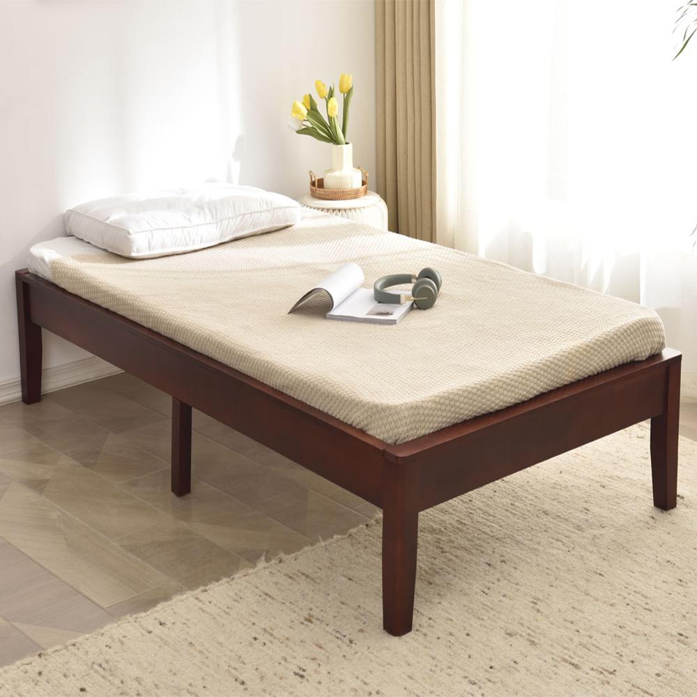 Better Home Products Stella Solid Pine Wood Twin Platform Bed Frame in Mahogany