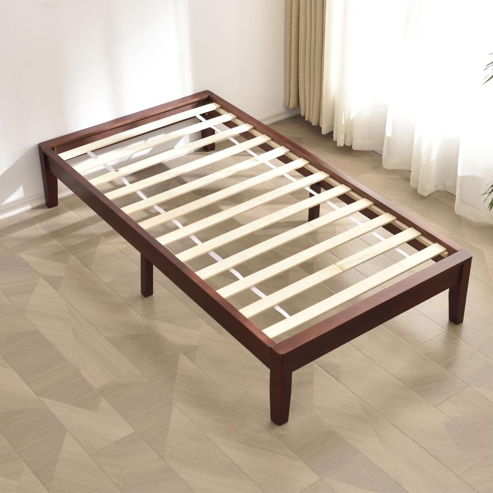 Better Home Products Stella Solid Pine Wood Twin Platform Bed Frame in Mahogany