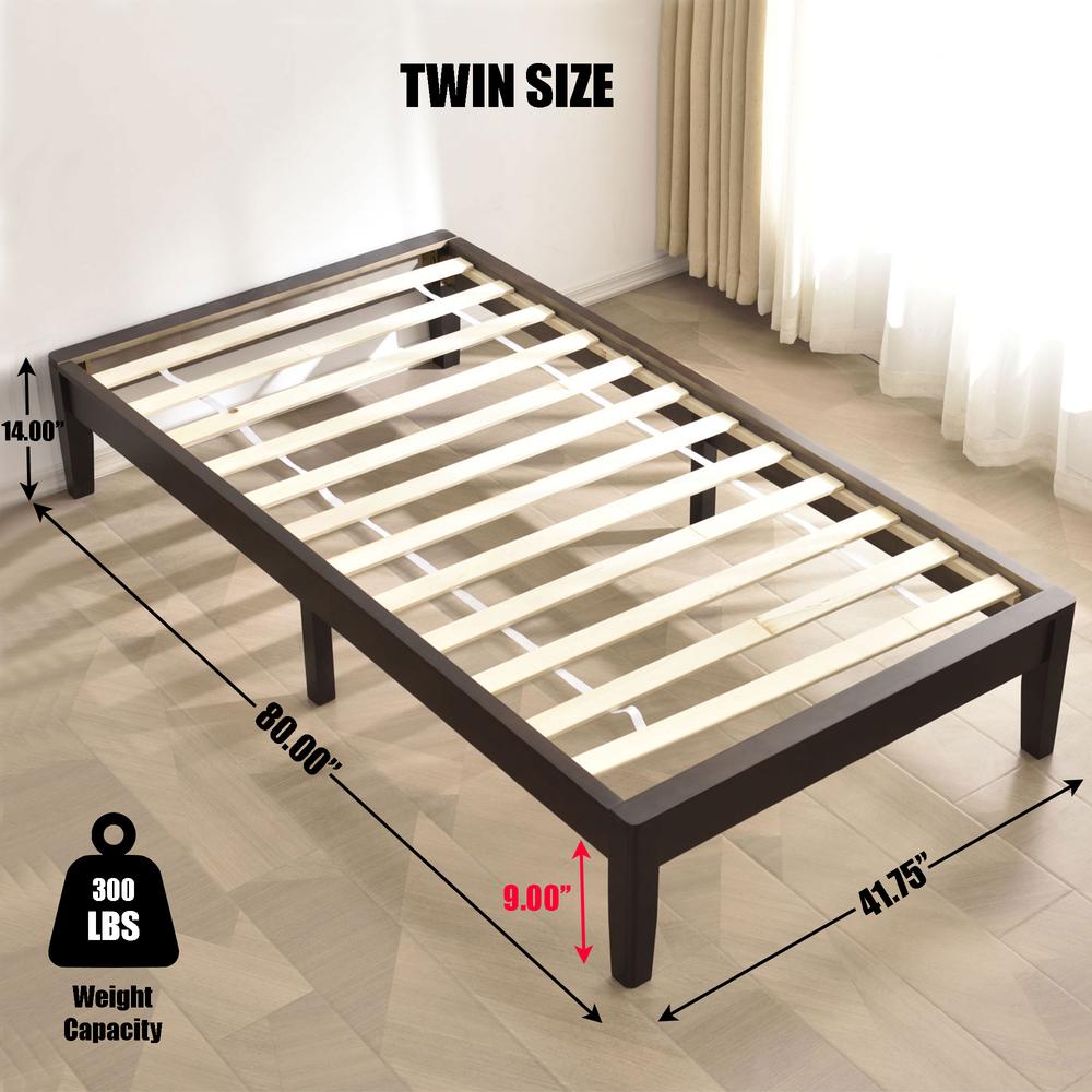 Better Home Products Stella Solid Pine Wood Twin Platform Bed Frame in Tobacco