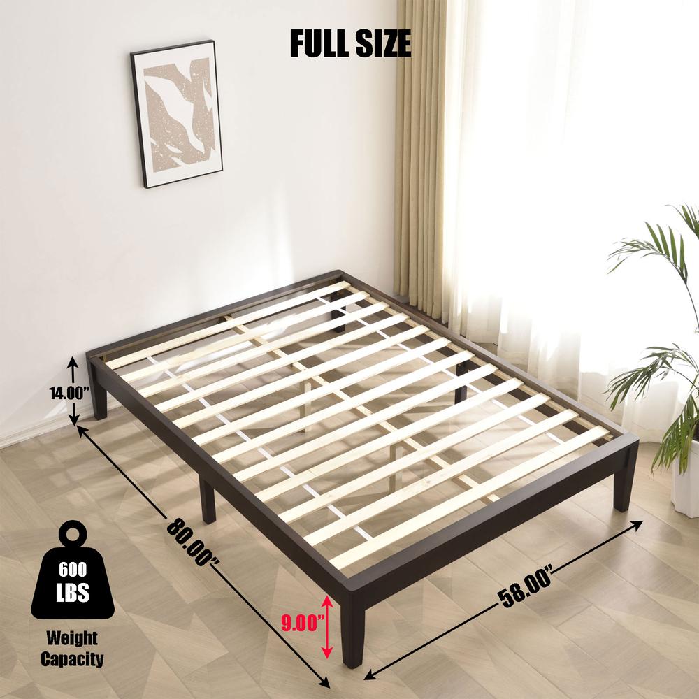 Better Home Products Stella Solid Pine Wood Full Platform Bed Frame in Tobacco