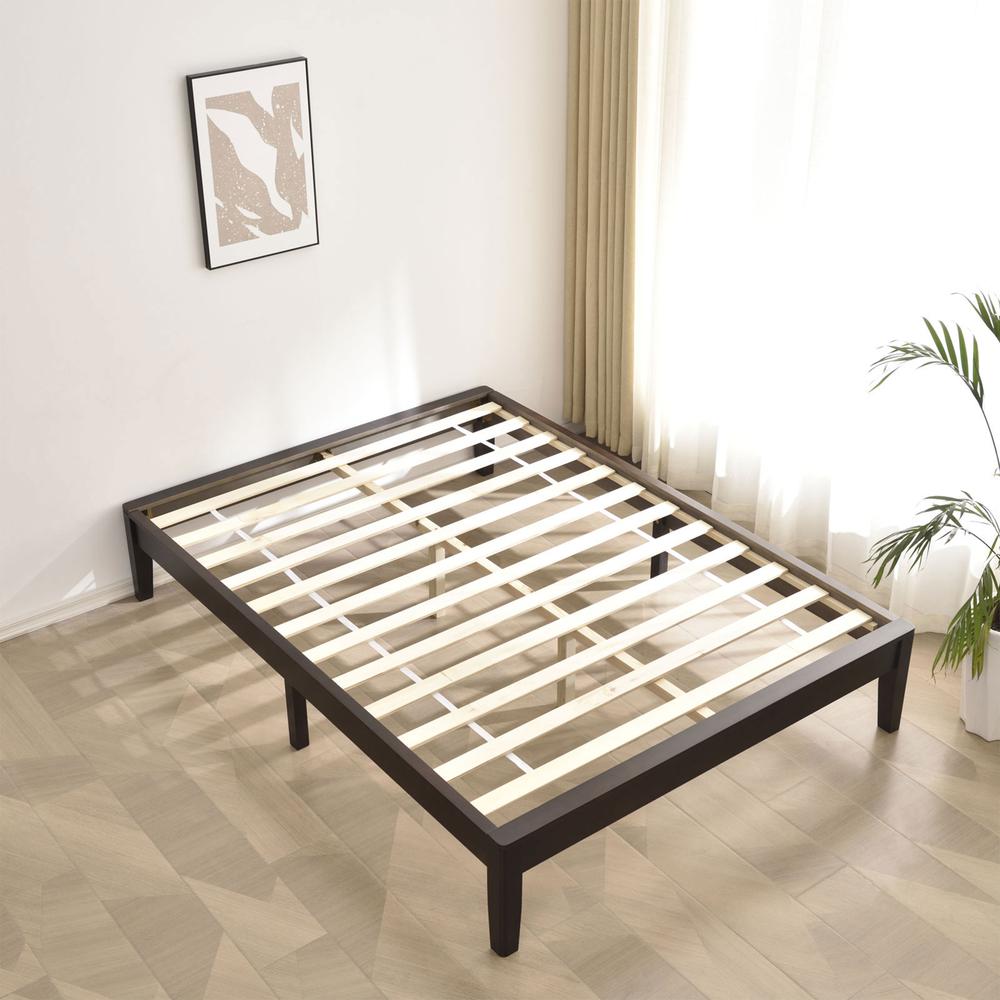Better Home Products Stella Solid Pine Wood Full Platform Bed Frame in Tobacco