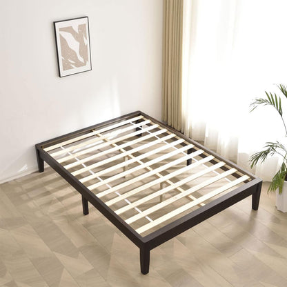 Better Home Products Stella Solid Pine Wood Full Platform Bed Frame in Tobacco