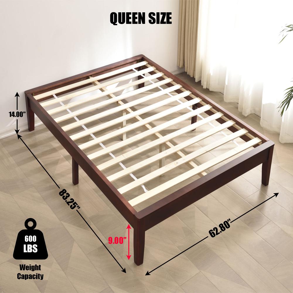 Better Home Products Stella Solid Pine Wood Queen Platform Bed Frame in Mahogany