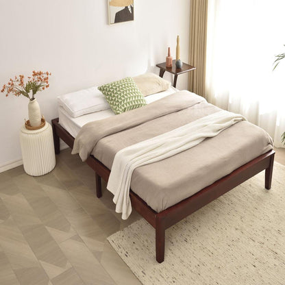 Better Home Products Stella Solid Pine Wood Queen Platform Bed Frame in Mahogany