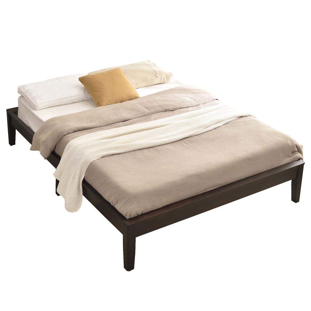 Better Home Products Stella Solid Pine Wood Queen Platform Bed Frame in Tobacco