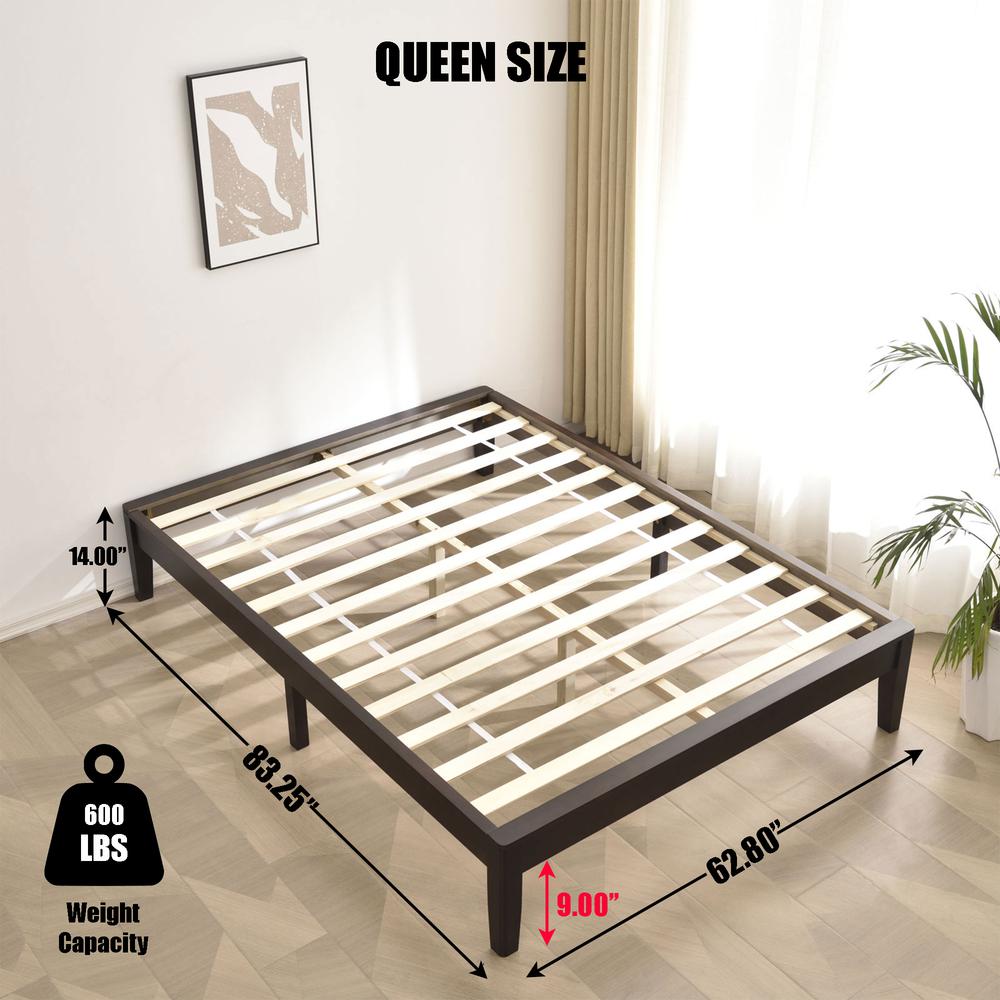 Better Home Products Stella Solid Pine Wood Queen Platform Bed Frame in Tobacco