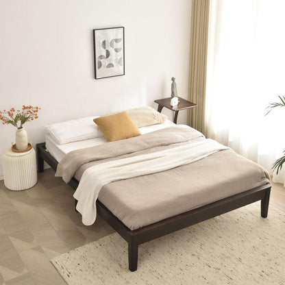 Better Home Products Stella Solid Pine Wood Queen Platform Bed Frame in Tobacco