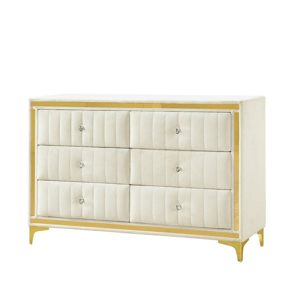 6 Drawer Dresser with Gold Legs and Trim – Fully -Assembled and Ready to Use