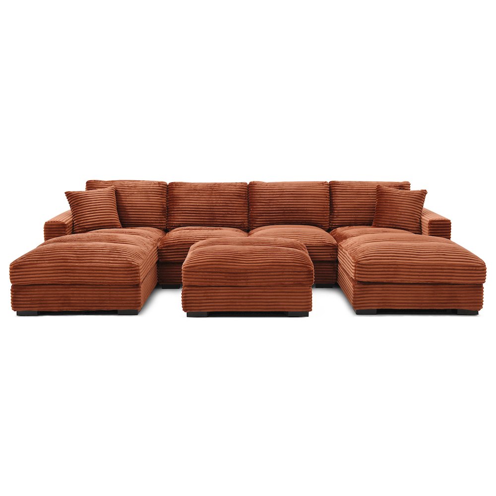 Scarlet Corduroy U-Shaped Double Chaise Sectional Sofa and Ottoman