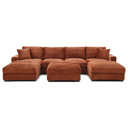 Scarlet Corduroy U-Shaped Double Chaise Sectional Sofa and Ottoman