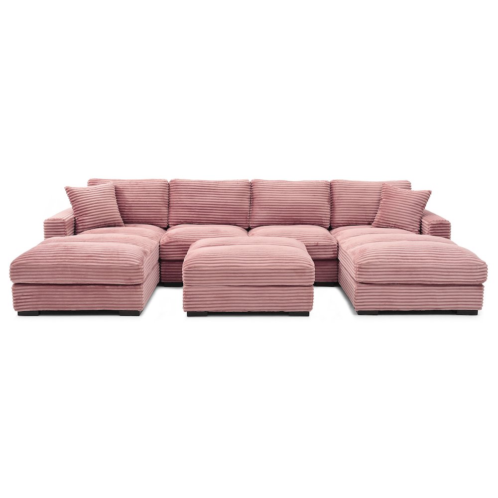 Scarlet Corduroy U-Shaped Double Chaise Sectional Sofa and Ottoman