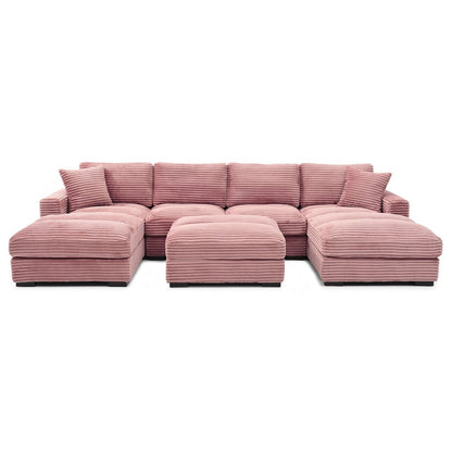 Scarlet Corduroy U-Shaped Double Chaise Sectional Sofa and Ottoman