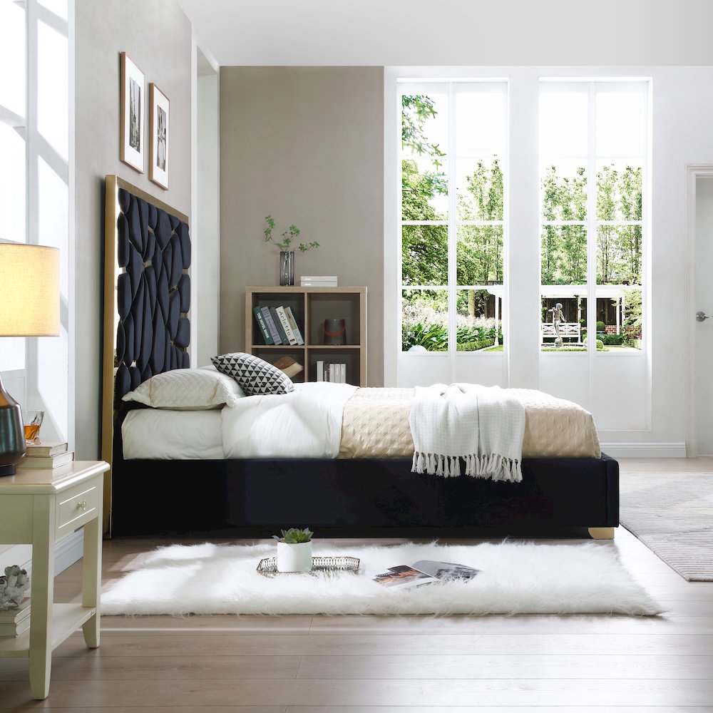 Serenity Velvet Bed with Gold Metal Frame