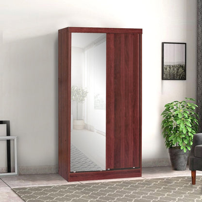Mirror Wood Double Sliding Door Wardrobe