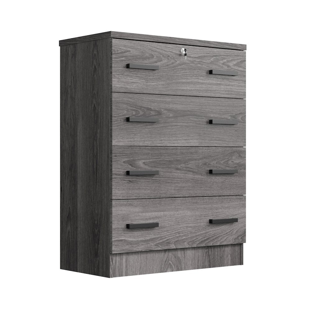 WPfurniture 4 Drawer Chest Wooden Dresser with Lock (Grey)