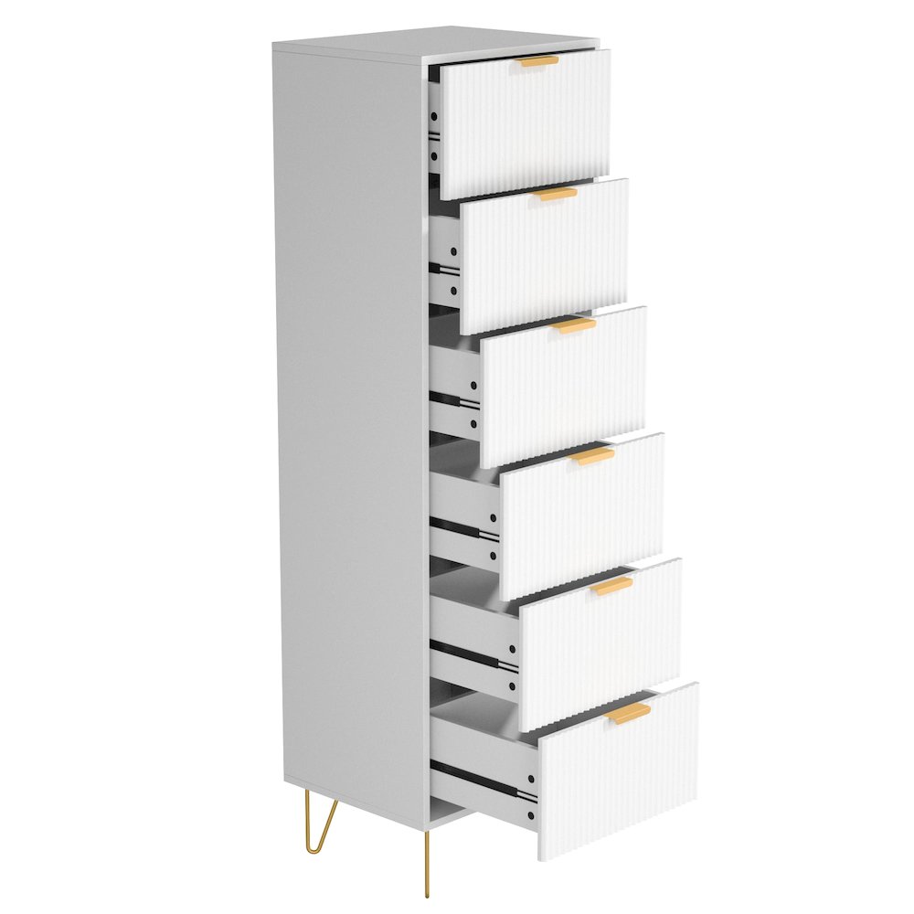 6-Drawer Lingerie Chest with Gold Metal Legs and Handles in White Color