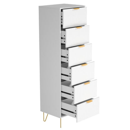 6-Drawer Lingerie Chest with Gold Metal Legs and Handles in White Color