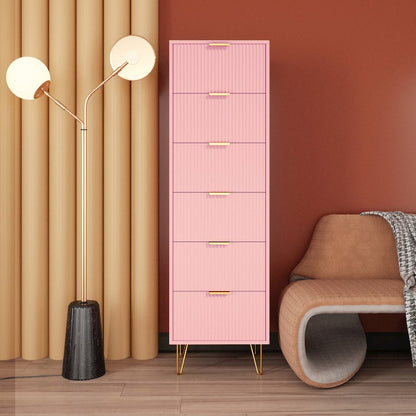6-Drawer Lingerie Chest with Gold Metal Legs and Handles (Pink)