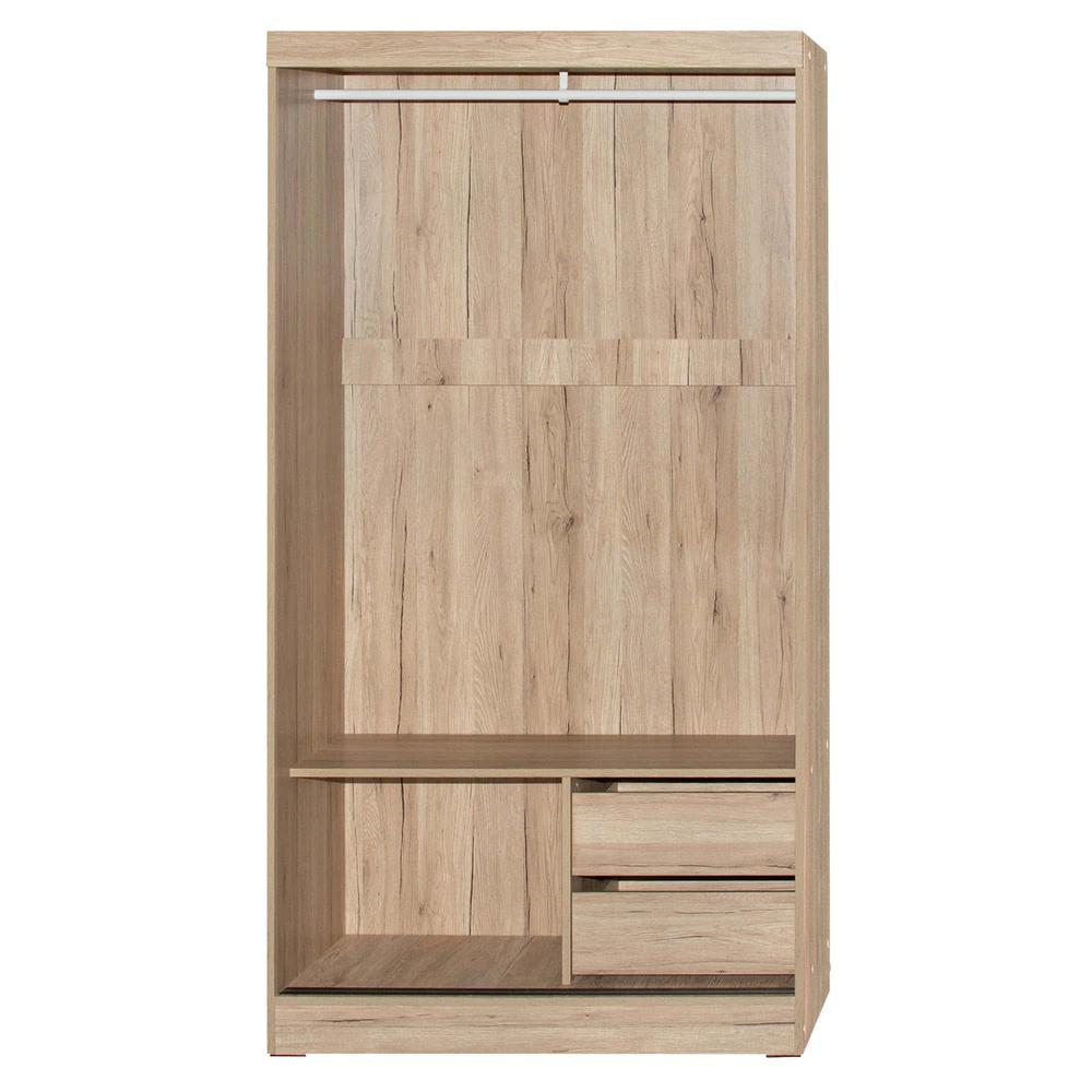 Better Home Products Mirror Wood Double Sliding Door Wardrobe White /Natural Oak