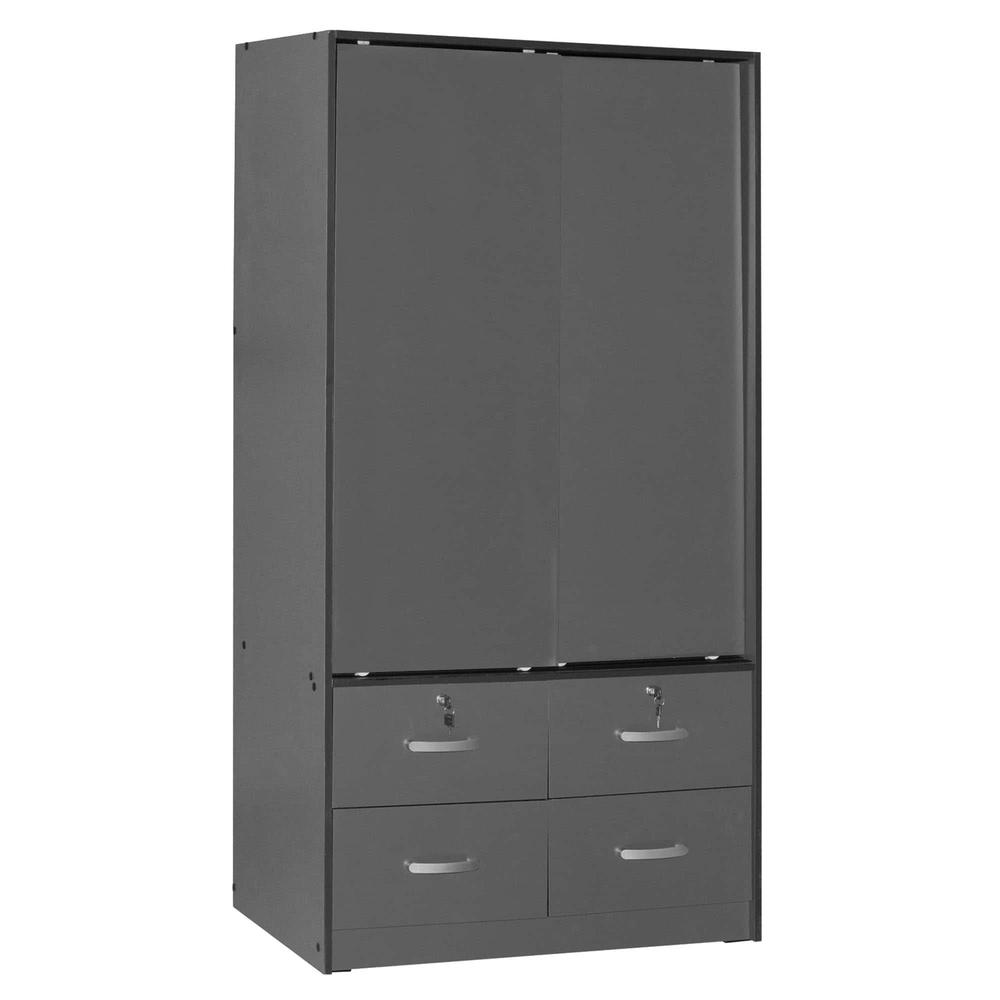 Better Home Products Sarah Modern Wood Double Sliding Door Armoire in Dark Gray