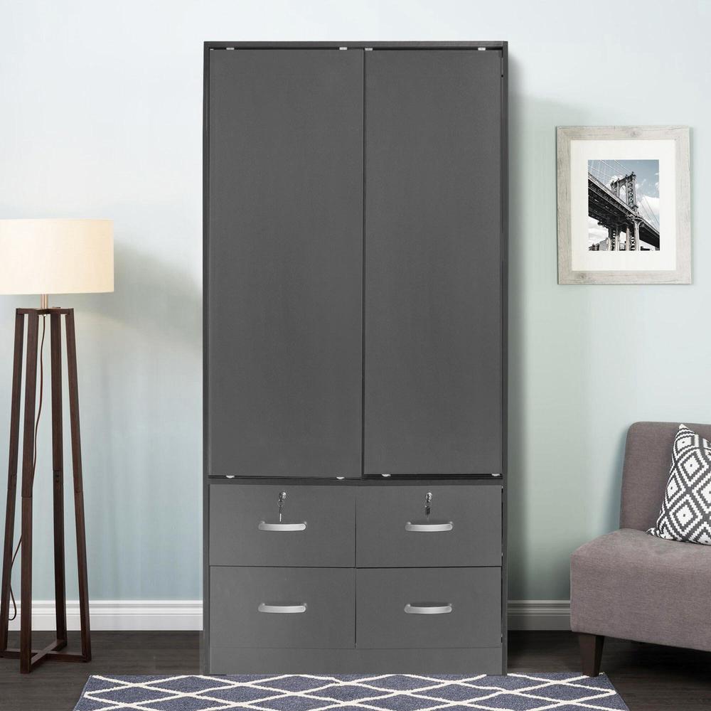 Better Home Products Sarah Modern Wood Double Sliding Door Armoire in Dark Gray