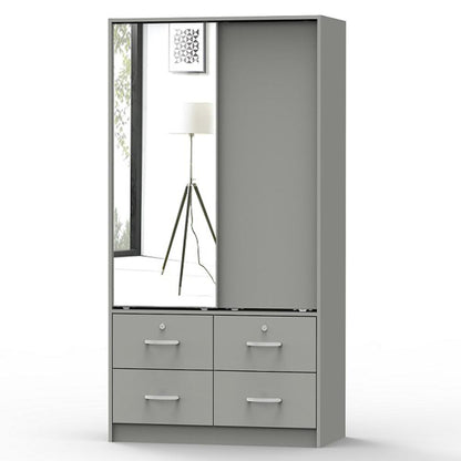 Better Home Products Sarah Double Sliding Door Armoire with Mirror in Light Gray