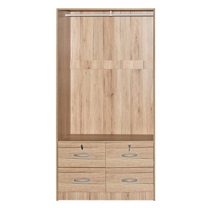 Better Home Products Sarah Double Sliding Door Armoire with Mirror Natural Oak