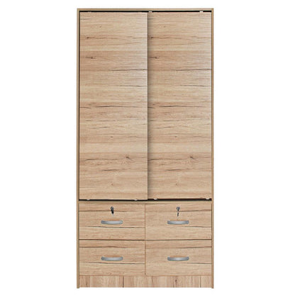 Better Home Products Sarah Modern Wood Double Sliding Door Armoire Natural Oak