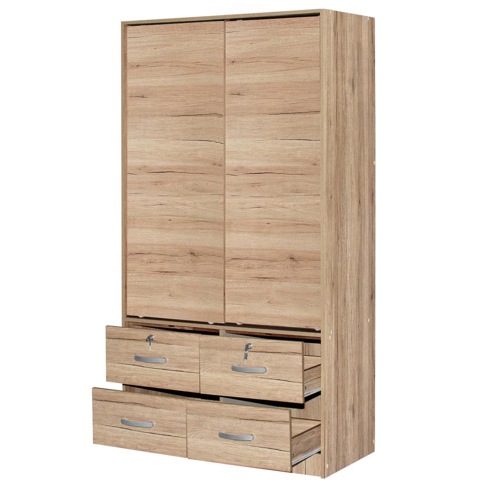Better Home Products Sarah Modern Wood Double Sliding Door Armoire Natural Oak