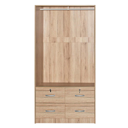 Better Home Products Sarah Modern Wood Double Sliding Door Armoire Natural Oak