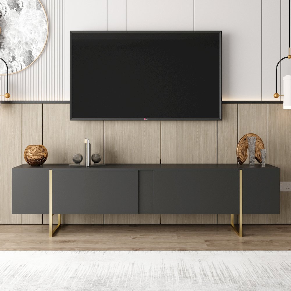 Tv Stand 71” with Gold Legs and Two Spacious Doors