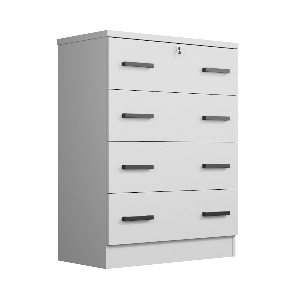 WPfurniture 4 Drawer Chest Wooden Dresser with Lock (White)