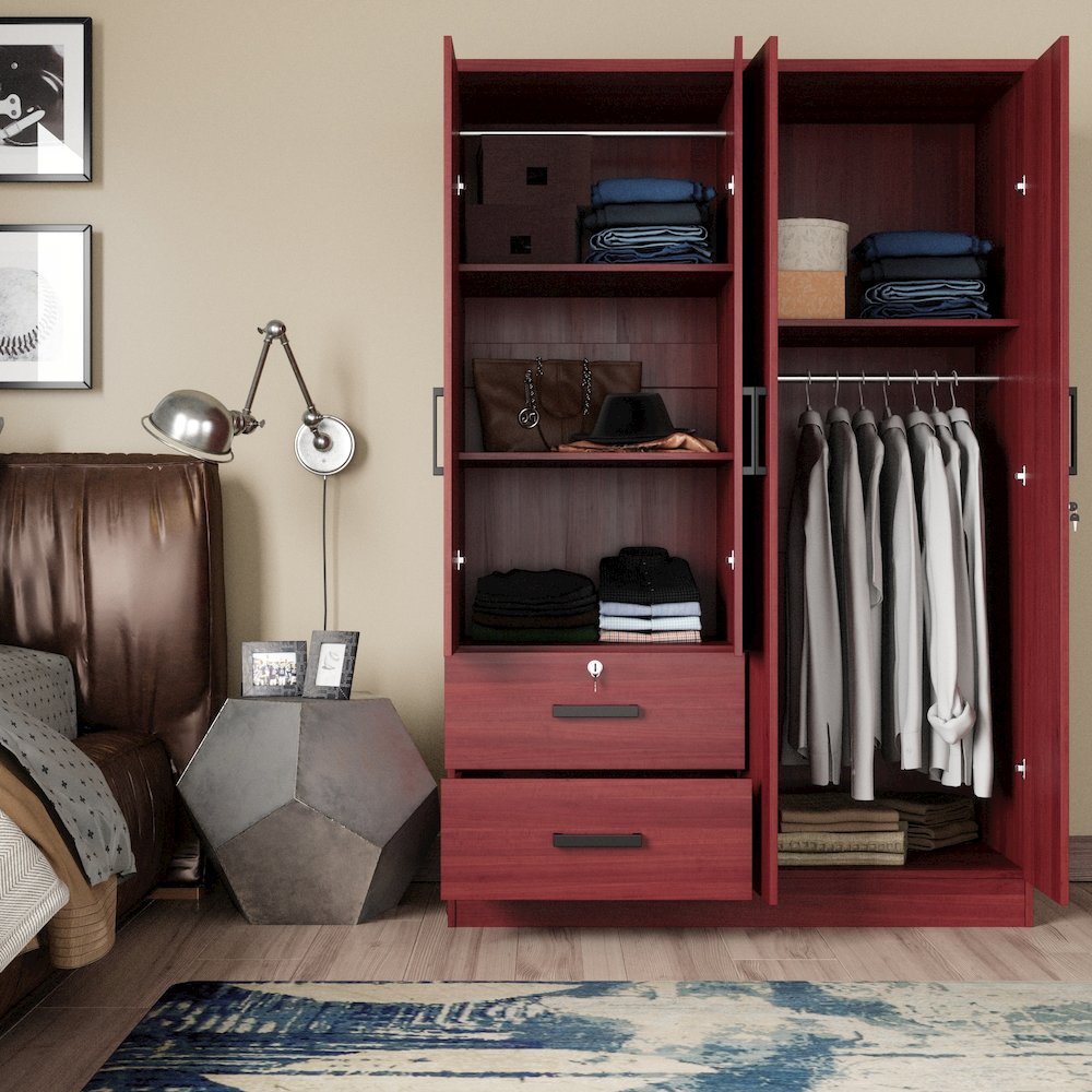 4 Doors Wardrobe 2 Drawers with Shelves 72" high