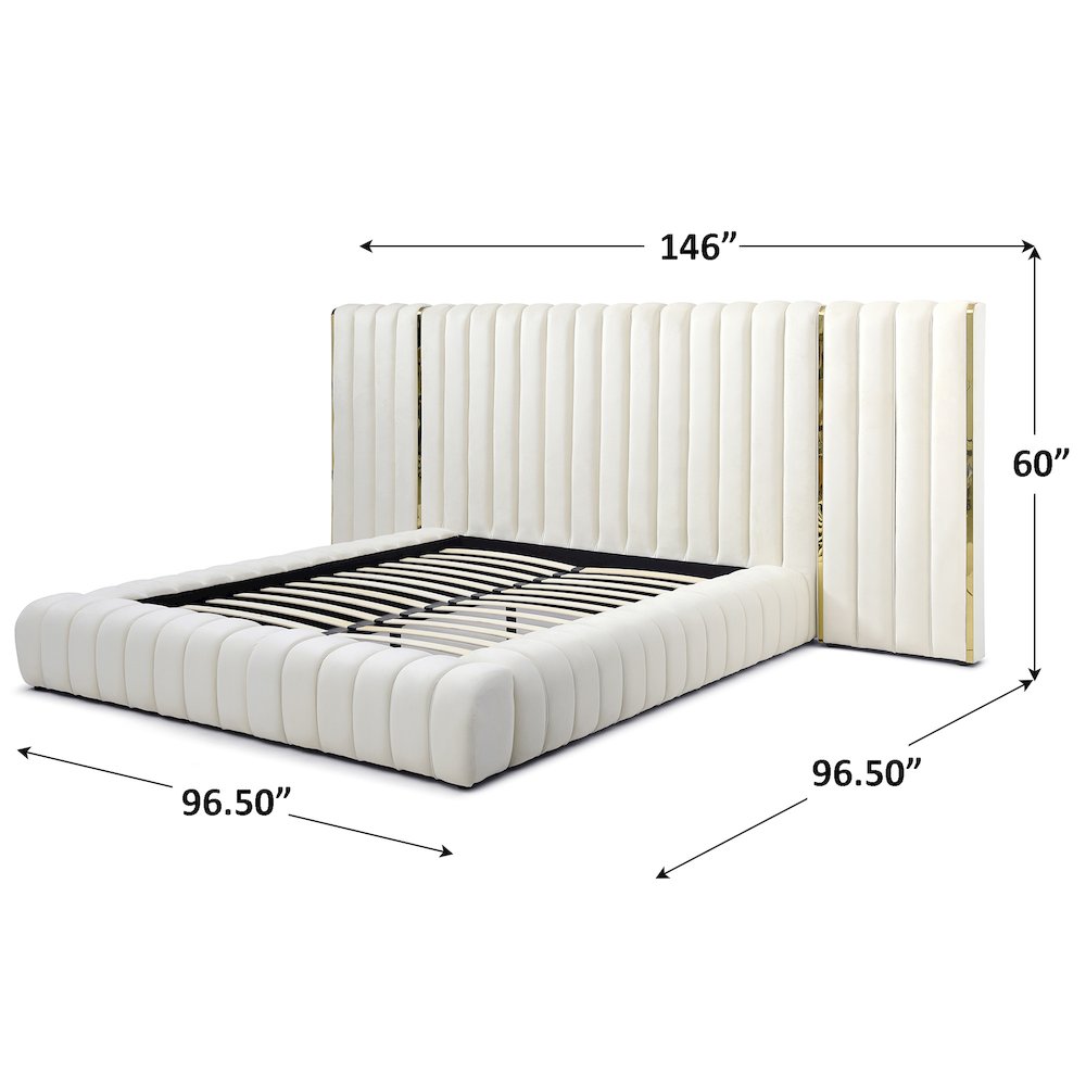 Avalon Velvet Upholstered Platform Bed With Wings
