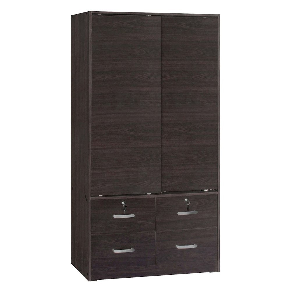 Better Home Products Sarah Modern Wood Double Sliding Door Armoire in Tobacco